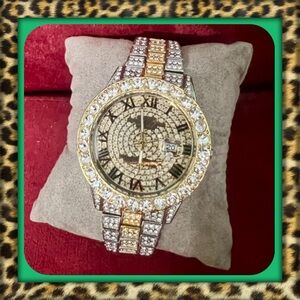 👑✅PRICE FIRM✅Men’s “Iced Out” Bling Gold and Silver Stainless Steel Watch
